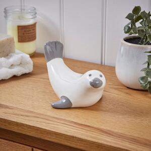 Ceramic Seal Pup Ornament White/Grey