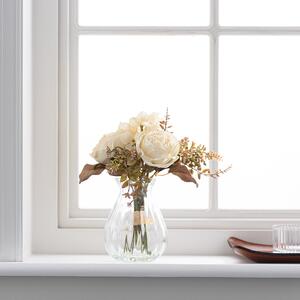 Artificial Dried Rose Bouquet in Glass Vase Cream