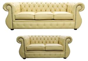 Chesterfield 3+2 Seater Sofa Suite Shelly Deluca Yellow Leather In Kimberley Style