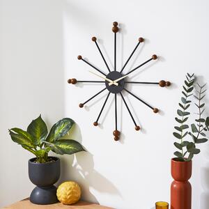 Elements Sputnik Wood Effect Clock, 50cm Black