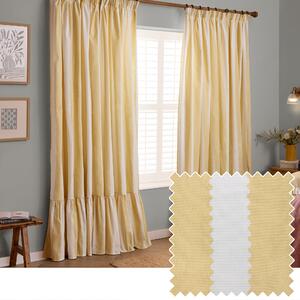 Wylder Birdie Stripe Ruffle Ready Made Pencil Pleat Curtains Butter Yellow