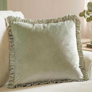 Wylder Solene Ruffle Matte Velvet 45cm x 45cm Filled Cushion Sage