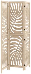 HOMCOM 3 Panel Room Divider, Detachable Folding Privacy Screens with Palm Leaf Design for Home Office, Natural Wood Finish