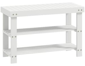 HOMCOM 3-Tier Bamboo Shoe Storage Bench - White