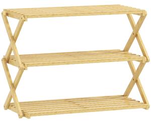 HOMCOM 3-Tier Bamboo Shoe Rack, No Assembly - Natural