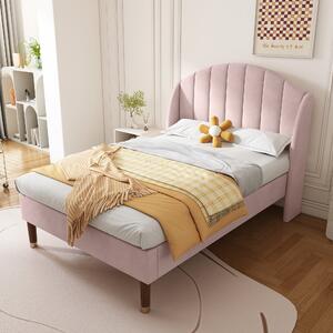 Double Stylish Velvet Fabric Upholstered Bed with Slatted Frame and Headboard, Modern Bedroom Furniture, Easy Assembly, 143x196x108cm, Pink Aosom.UK