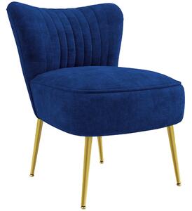 HOMCOM Modern Accent Chair, Upholstered Living Room Chair with Gold Tone Steel Legs, Wingback Armless Chair, Dark Blue