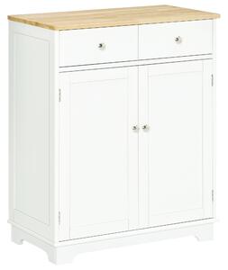 HOMCOM Kitchen Floor Cabinet Side Storage Cupboard Multi-use Sideboard Table with Solid Wood Top, Adjustable Shelf Drawer for Dining Living Room