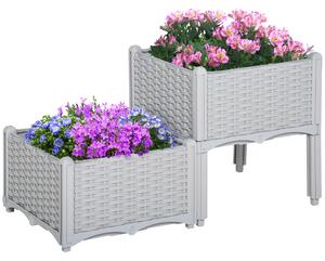 Outsunny 40cm x 40cm x 44cm Set of 2 Garden Raised Bed Elevated Patio Flower Plant Planter Box PP Vegetables Planting Container, Grey Aosom UK