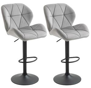 HOMCOM Bar Stool Set of 2 Fabric Adjustable Height Armless Upholstered Counter Chairs with Swivel Seat, Light Grey