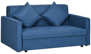 HOMCOM 2 Seater Sofa Bed, Convertible Bed Settee, Modern Fabric Loveseat Sofa Couch w/ Cushions, Hidden Storage for Guest Room, Dark Blue