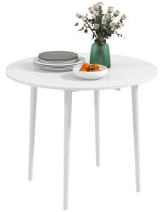 HOMCOM Folding Kitchen Table with Wood Legs, Round Wood Dining Table for Dining Room, Drop Leaf Dining Table, White Aosom UK
