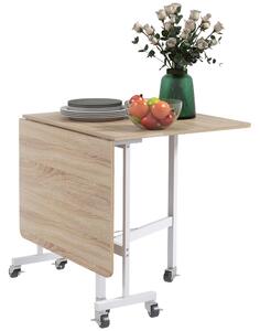 HOMCOM Drop Leaf Dining Table with Metal Frame for 4-6 Person, Folding Kitchen Table for Small Spaces, Nature Aosom UK