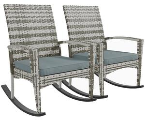 Outsunny Outdoor PE Rattan Rocking Chair Set of 2, Garden Rocking Chair Set with Armrest and Cushion, Light Grey