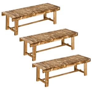 Outsunny Set of 3 2-seater Outdoor Indoor Garden Wooden Bench Patio Loveseat Fir 110L x 38W x 35H cm Carbonised