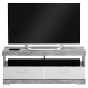 FMD TV/Hi-Fi Stand Concrete Grey and Glossy White