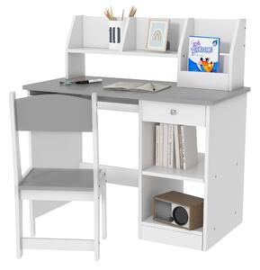 ZONEKIZ Kids Desk and Chair Set with Storage for 5-8 Year Old, 2 Pieces Childrens Table and Chair Set, Grey