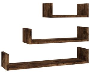 Wall Display Shelves 3 pcs Smoked Oak Engineered Wood