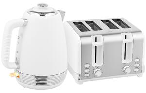 HOMCOM Stainless Steel Kettle and Toaster Set, 1.7L 3000W Rapid Boil Jug Kettle with UK Strix Thermostat, Limescale Filter, 4 Slice Toaster with 7 Browning Controls, Crumb Tray, White and Silver Tone