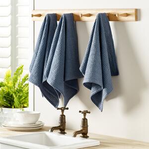 Set of 3 Waffle Tea Towels Blue