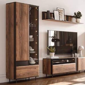 Boise Wooden Display Cabinet Tall In Catania Oak With LED