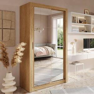 Allen Wooden Mirrored 120cm Wardrobe In Artisan Oak