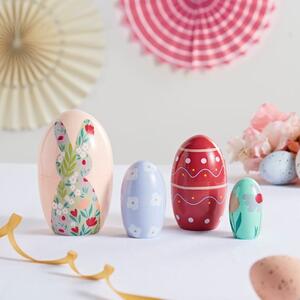 Floral Easter Bunny Wooden Stackable Eggs