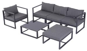 Outsunny 6 PCs Outdoor Indoor Sectional Sofa Set Thick Padded Cushions Aluminium Frame 5 Seaters 1 Coffee Table Footrest Grey