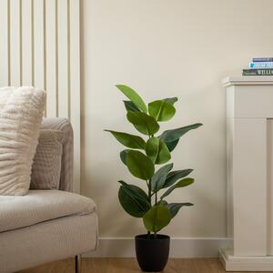 Artificial Real Touch Rubber Tree in Black Plastic Plant Pot Green