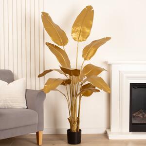 Artificial Gold Banana Palm Tree in Black Plastic Plant Pot Gold
