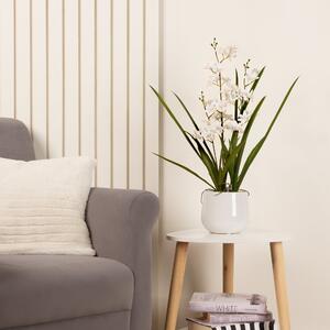 Artificial White Mini Cymbidium Orchid in White Ceramic Plant Pot White