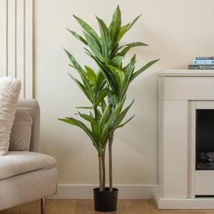 Artificial Real Touch Dracaena Tree in Black Plastic Plant Pot Green