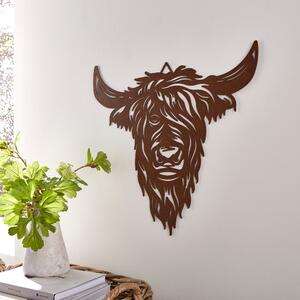 Highland Cow Metal Wall Art Brown