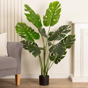Artificial Monstera Cheese Plant in Black Plastic Plant Pot Green
