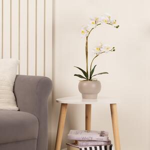 Artificial White Phalaenopsis Orchid in Round Ceramic Plant Pot White