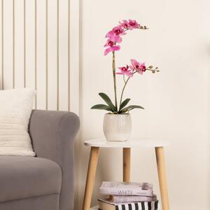 Artificial Pink Phalaenopsis Orchid in Textured Ceramic Plant Pot Pink