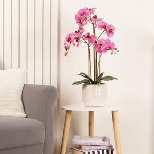Artificial Pink Phalaenopsis Orchid in Beige Ceramic Plant Pot Pink