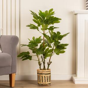 Artificial Fig Tree in Bamboo Plant Pot Green