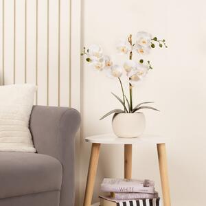 Artificial White Phalaenopsis Orchid in Beige Ceramic Plant Pot White