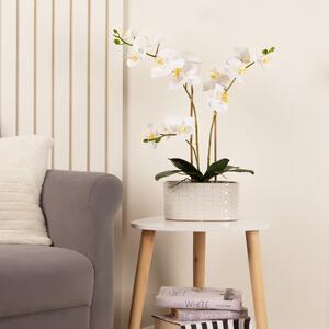 Artificial White Phalaenopsis Orchid in Oval Ceramic Plant Pot White