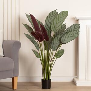 Artificial Real Touch Prayer Plant in Black Plastic Plant Pot Green