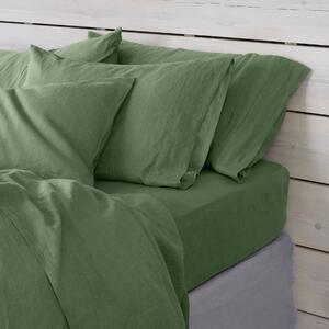 Elm Green Linen Blend Fitted Sheet | Double | Piglet in Bed