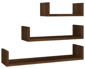 Wall Display Shelves 3 pcs Brown Oak Engineered Wood