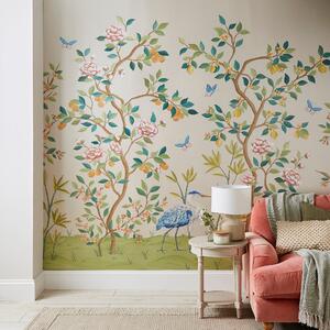 Cranberry and Laine Chinoiserie Champagne Floral Mural Natural