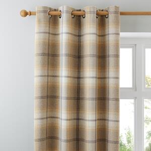 Highland Check Ochre Eyelet Curtains Yellow and Black