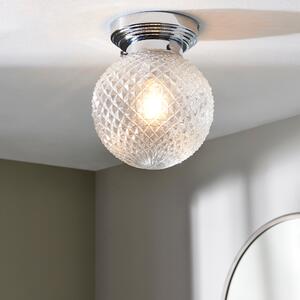 Tropic Bathoom Faceted Sphere 1 Light Flush Ceiling Fitting Clear