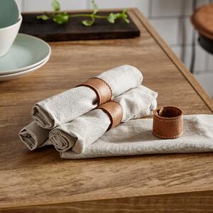 Set of 4 Faux Leather Napkin Rings Tan