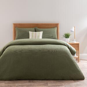 Alston Waffle Olive Duvet Cover and Pillowcase Set Green