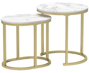 HOMCOM Marble-Effect Nest of Tables - Gold Tone/White