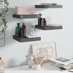 Floating Wall Shelves 4 pcs High Gloss Grey 23x23.5x3.8 cm MDF